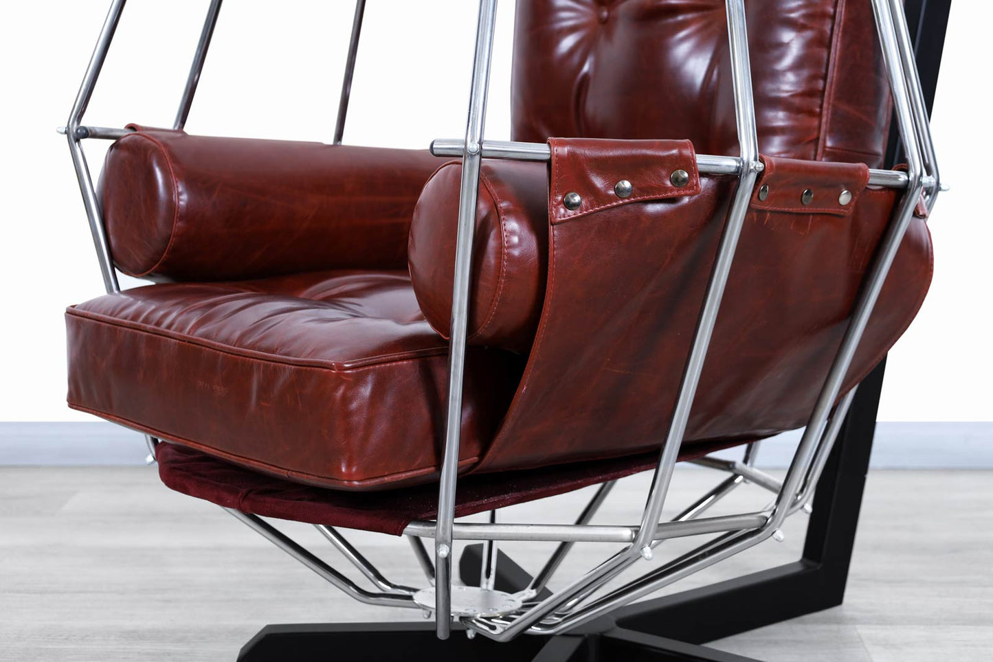 Mid-Century Swedish Leather "Perrot Cage" Swing Chair by Ib Arberg