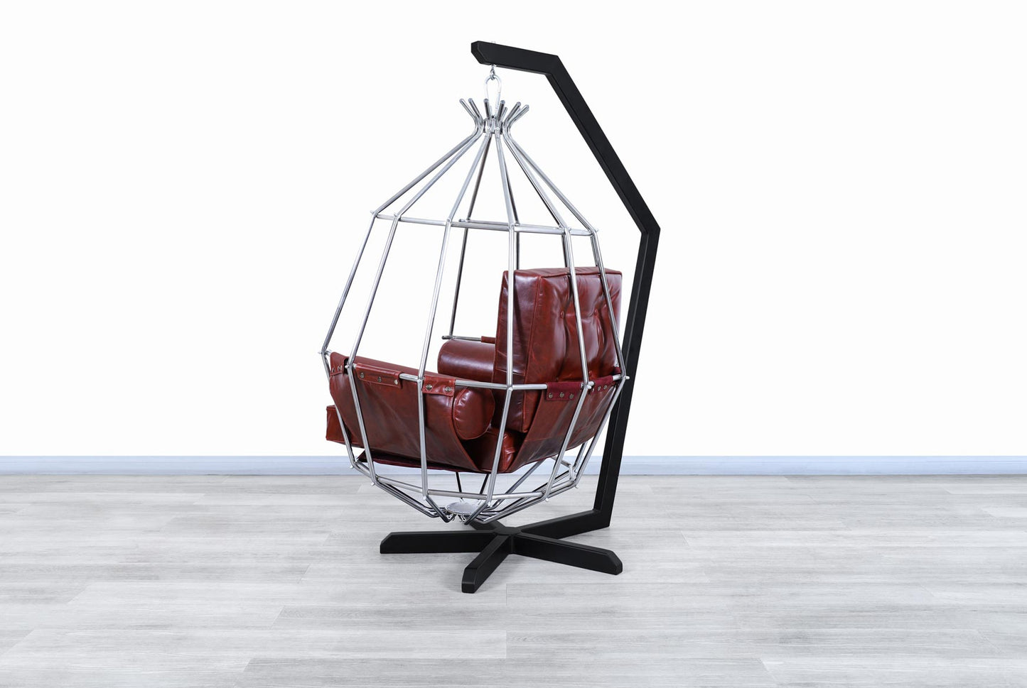 Mid-Century Swedish Leather "Perrot Cage" Swing Chair by Ib Arberg