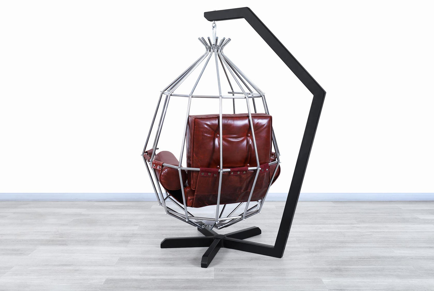 Mid-Century Swedish Leather "Perrot Cage" Swing Chair by Ib Arberg