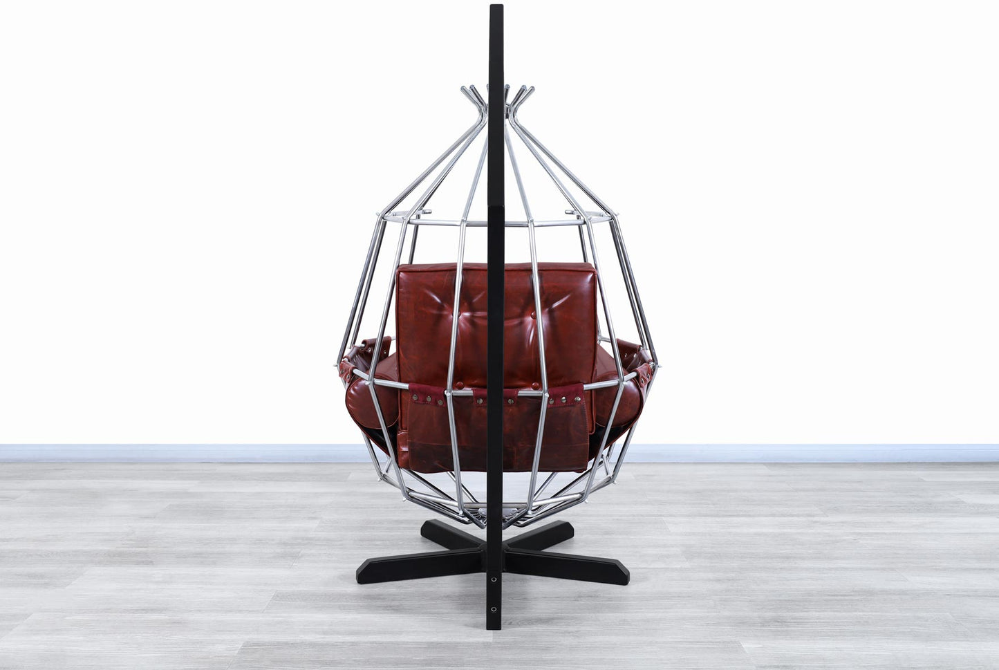 Mid-Century Swedish Leather "Perrot Cage" Swing Chair by Ib Arberg
