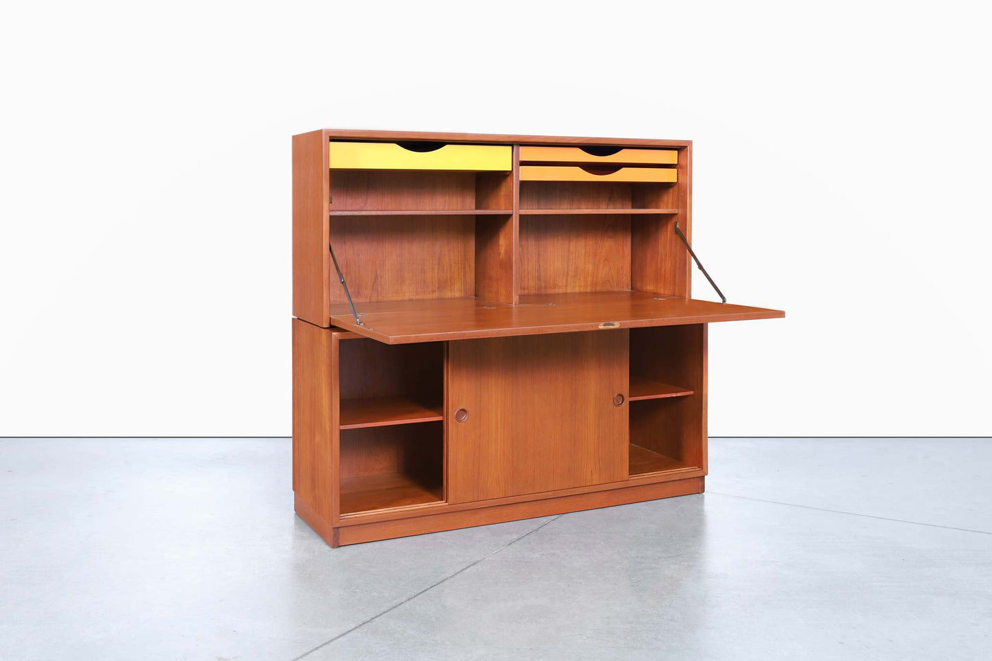 Swedish Two-Piece Teak Cabinet or Secretary Desk by Børge Mogensen