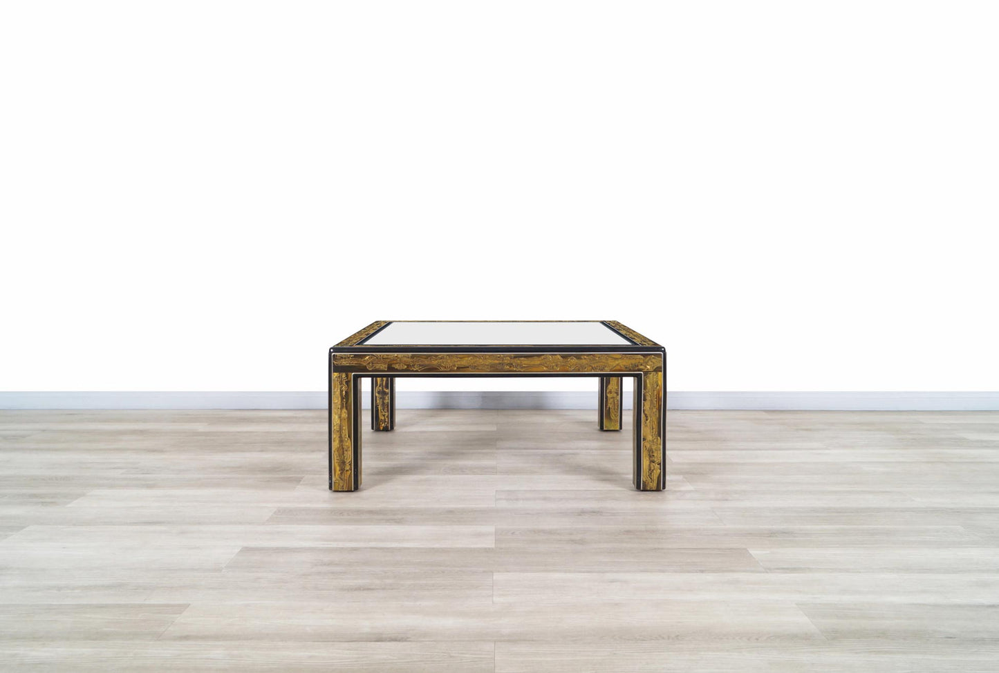 Vintage Acid Etched Brass Coffee Table by Bernard Rohne for Mastercraft