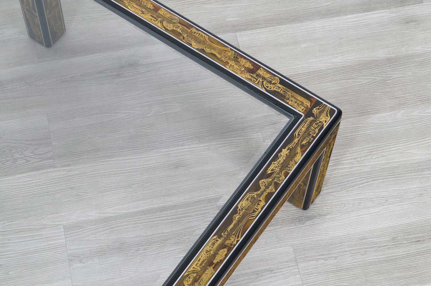 Vintage Acid Etched Brass Coffee Table by Bernard Rohne for Mastercraft