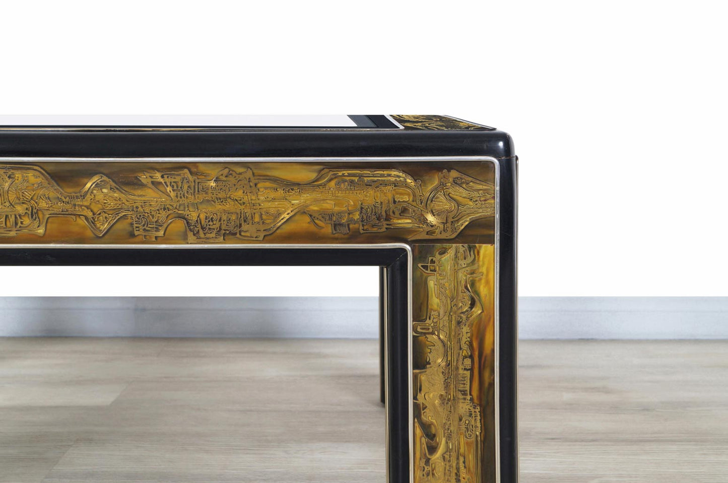 Vintage Acid Etched Brass Coffee Table by Bernard Rohne for Mastercraft