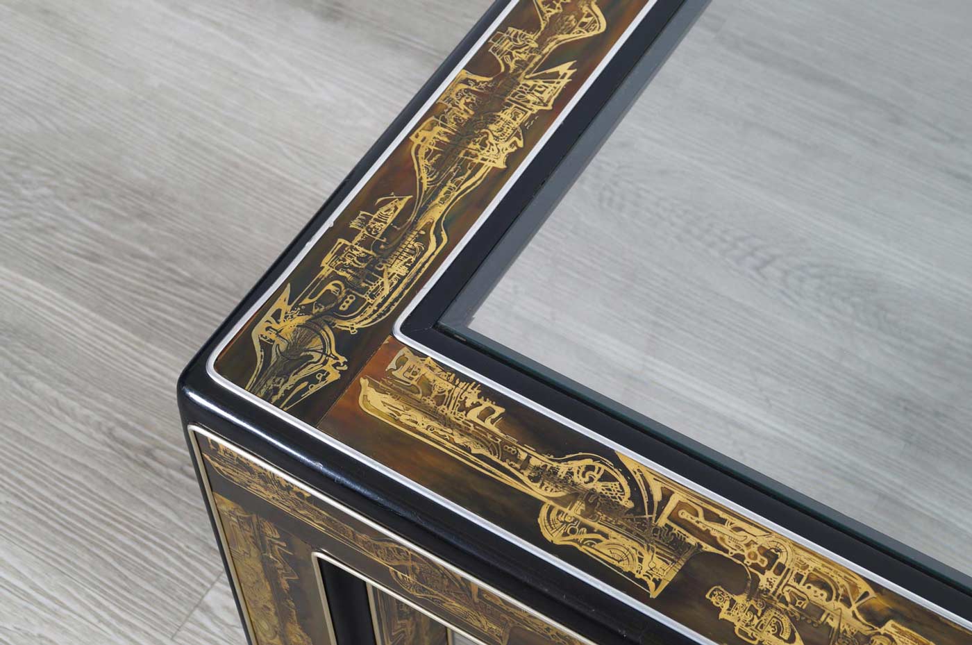 Vintage Acid Etched Brass Coffee Table by Bernard Rohne for Mastercraft