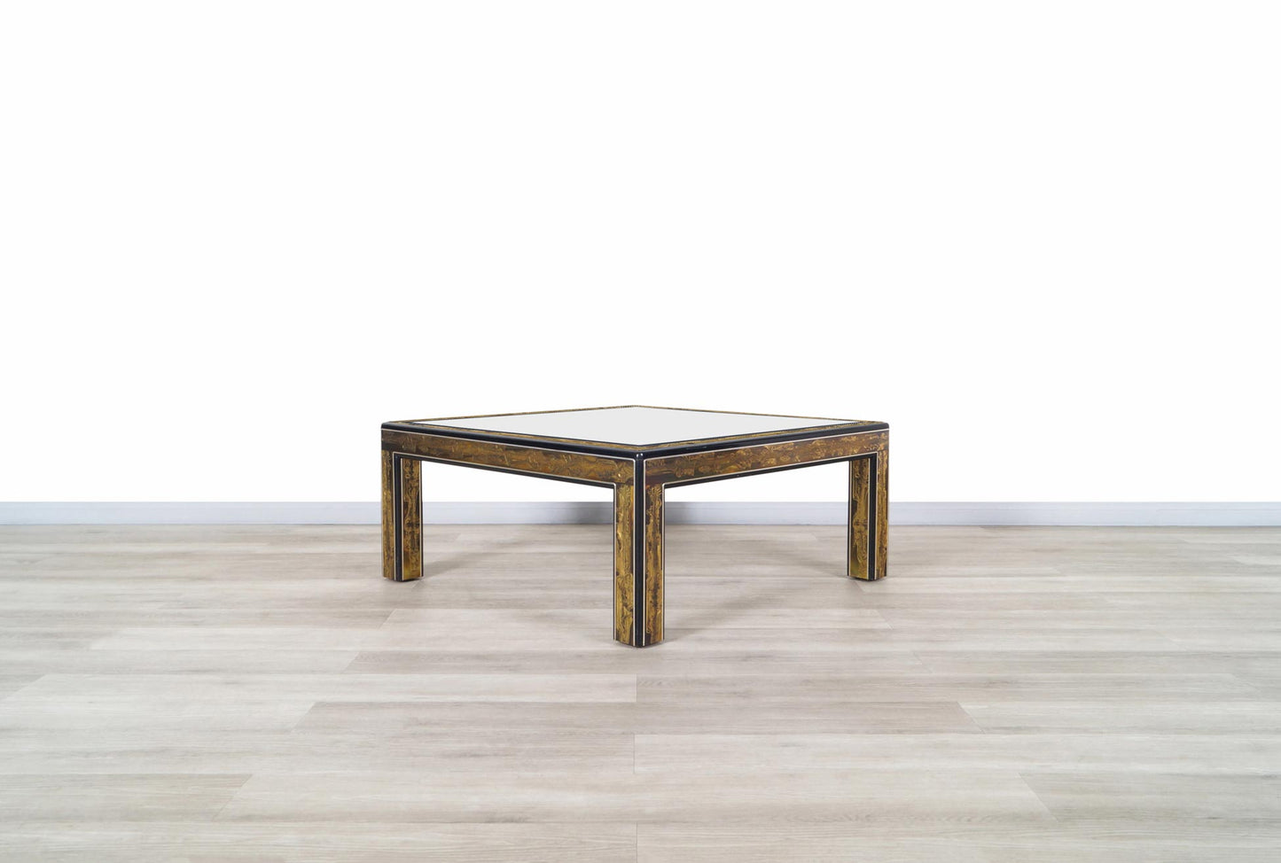 Vintage Acid Etched Brass Coffee Table by Bernard Rohne for Mastercraft