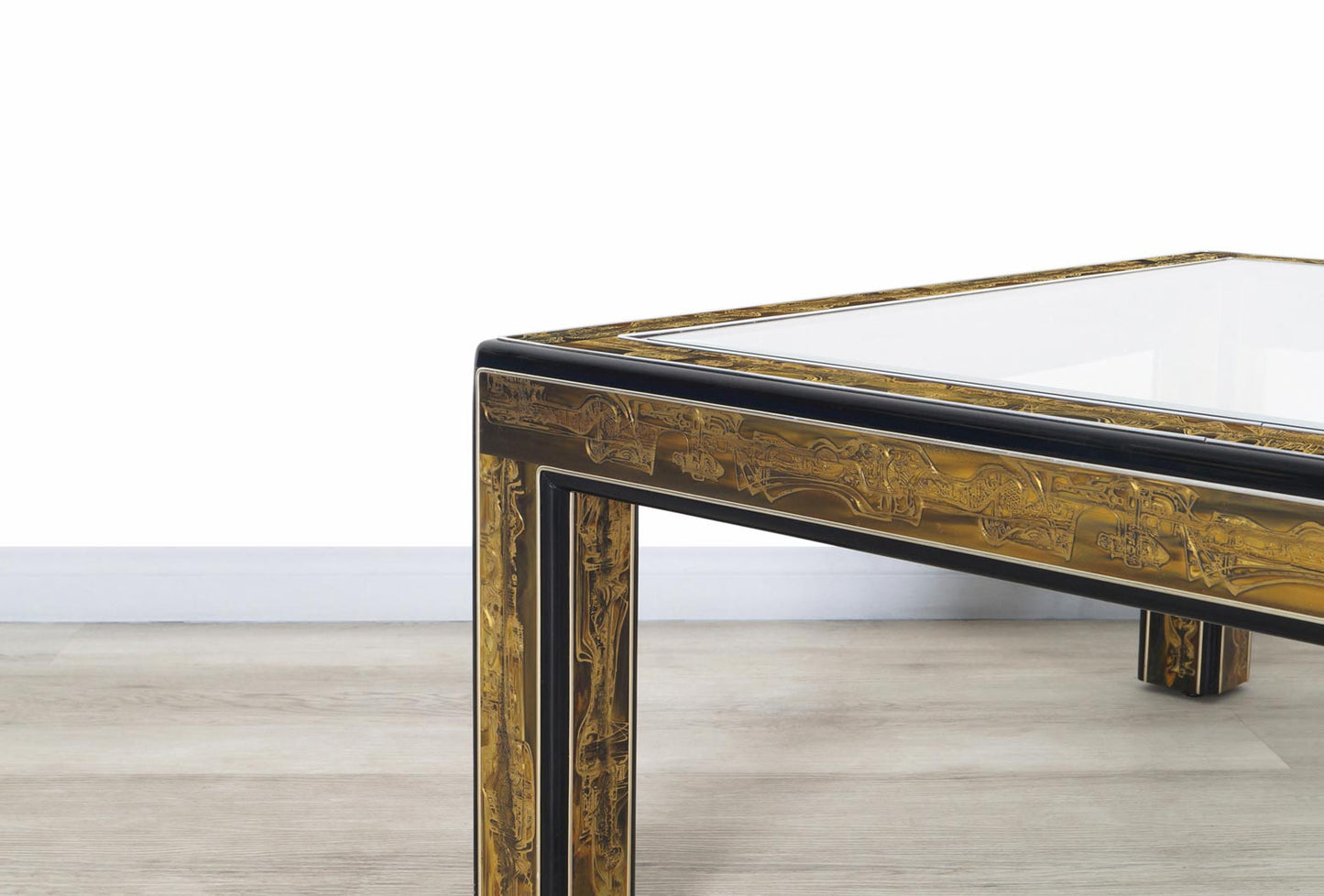 Vintage Acid Etched Brass Coffee Table by Bernard Rohne for Mastercraft