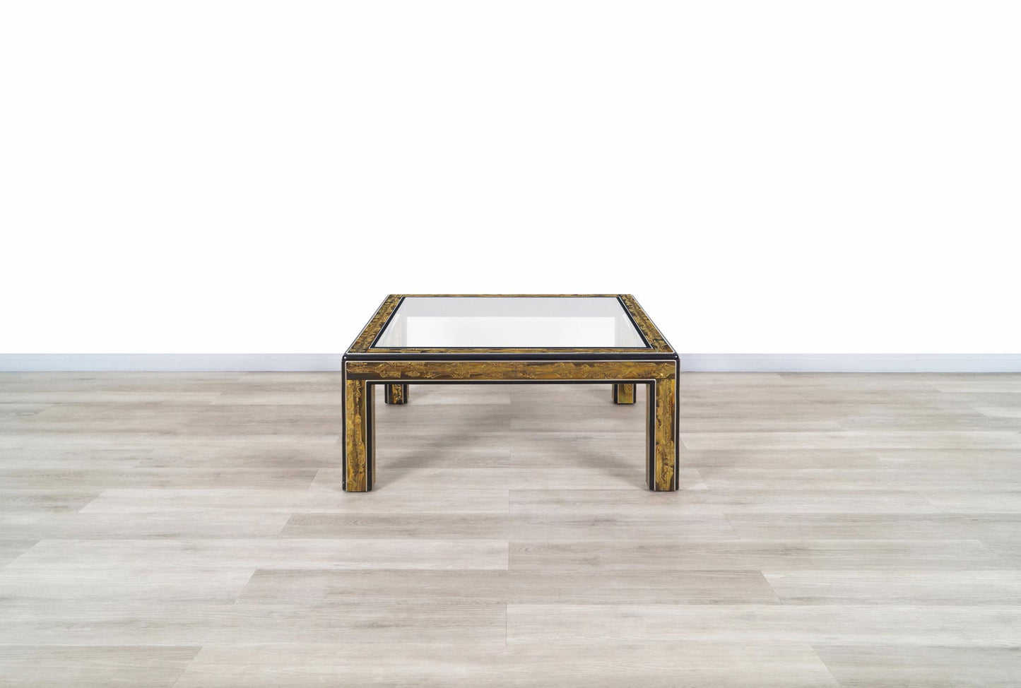 Vintage Acid Etched Brass Coffee Table by Bernard Rohne for Mastercraft