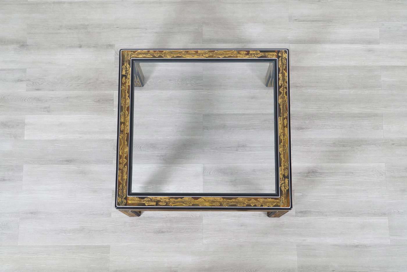 Vintage Acid Etched Brass Coffee Table by Bernard Rohne for Mastercraft