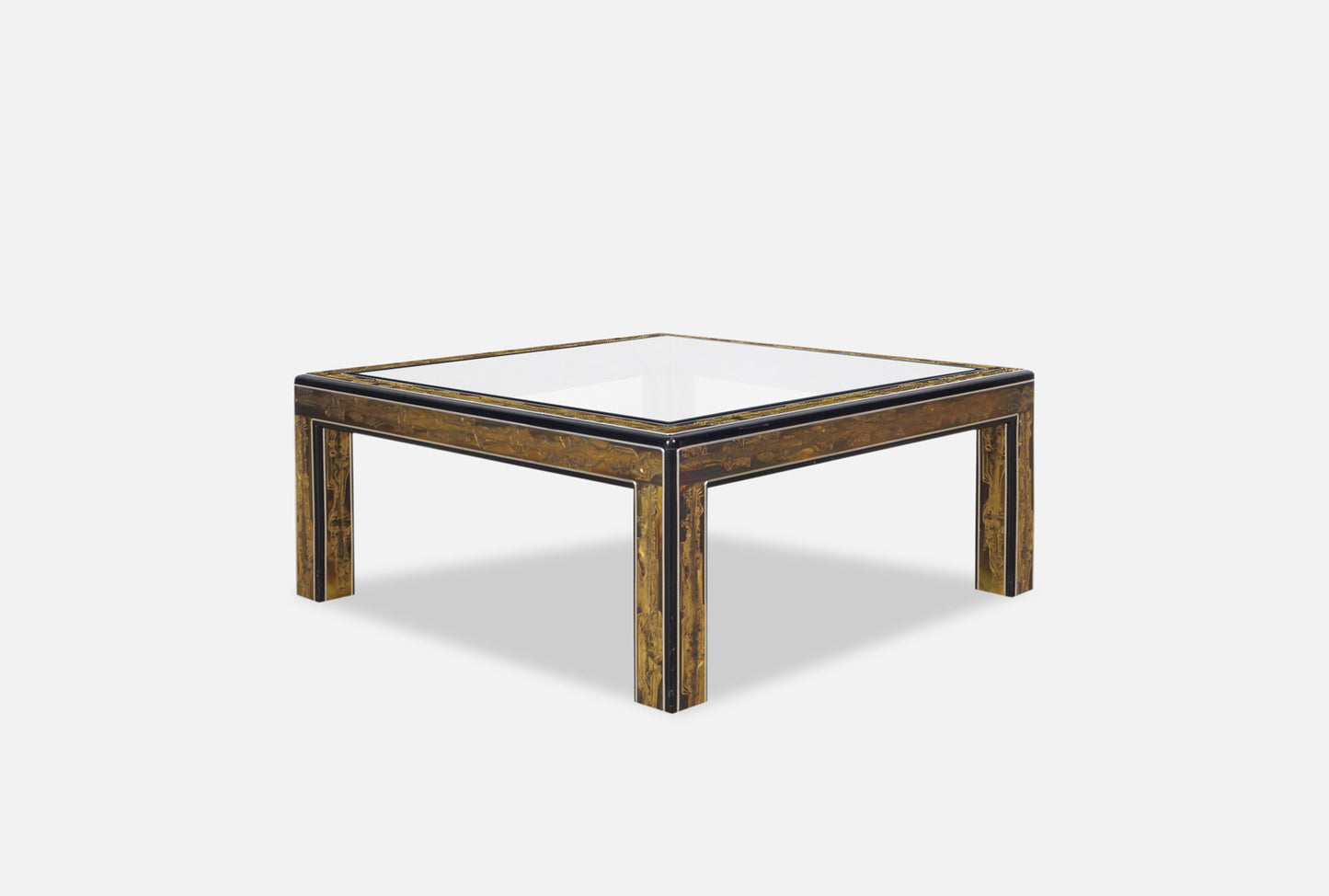 Vintage Acid Etched Brass Coffee Table by Bernard Rohne for Mastercraft