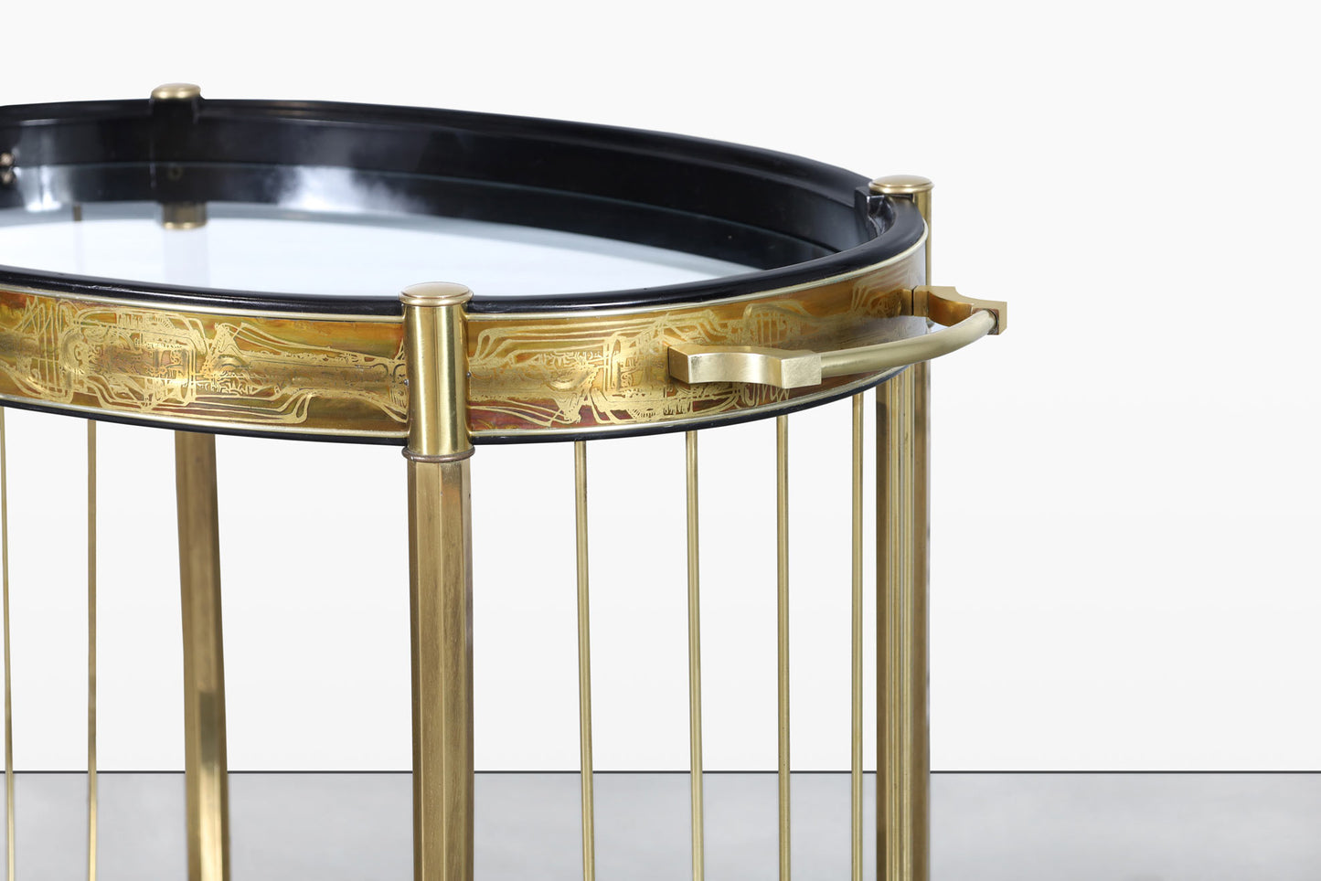 Vintage Acid Etched Brass and Glass Bar Cart by Bernhard Rohne for Mastercraft