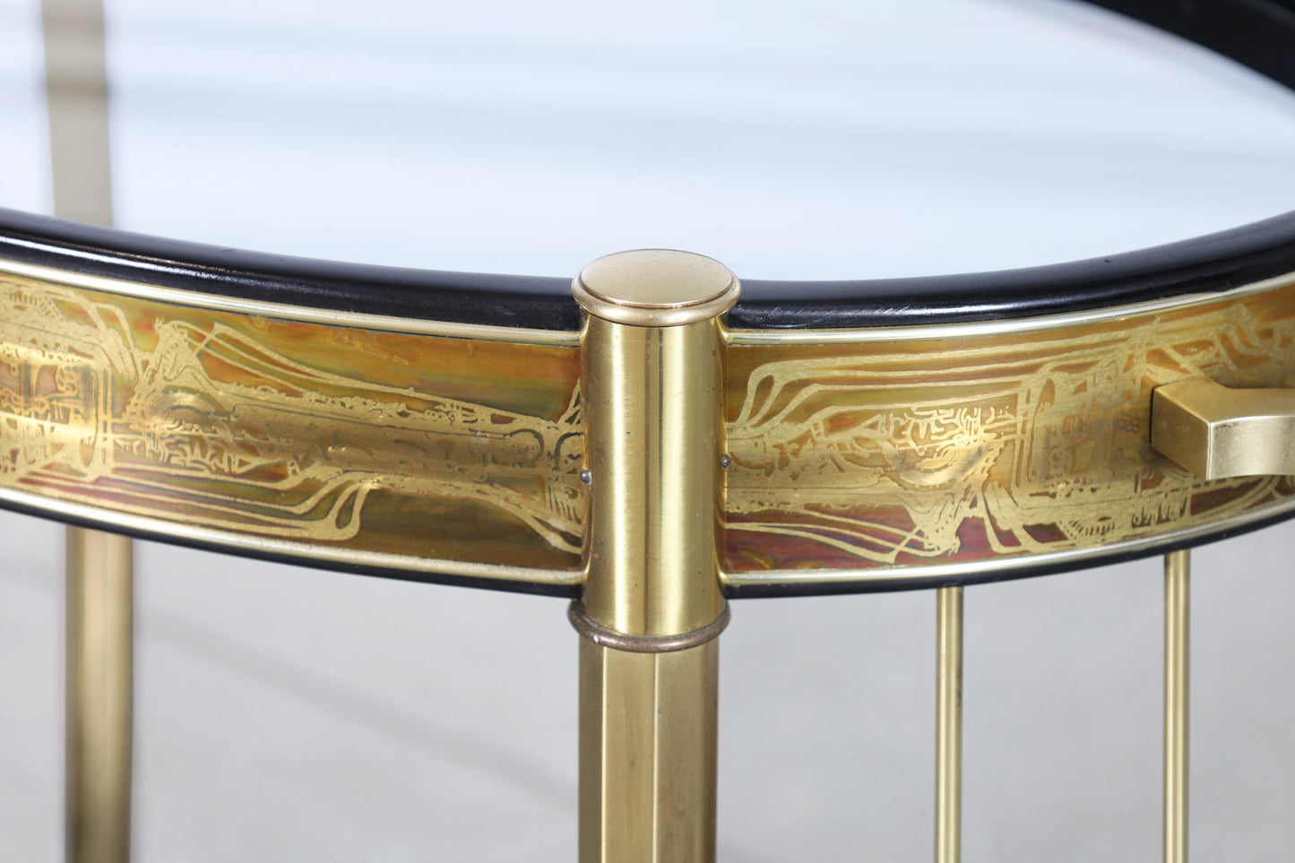Vintage Acid Etched Brass and Glass Bar Cart by Bernhard Rohne for Mastercraft