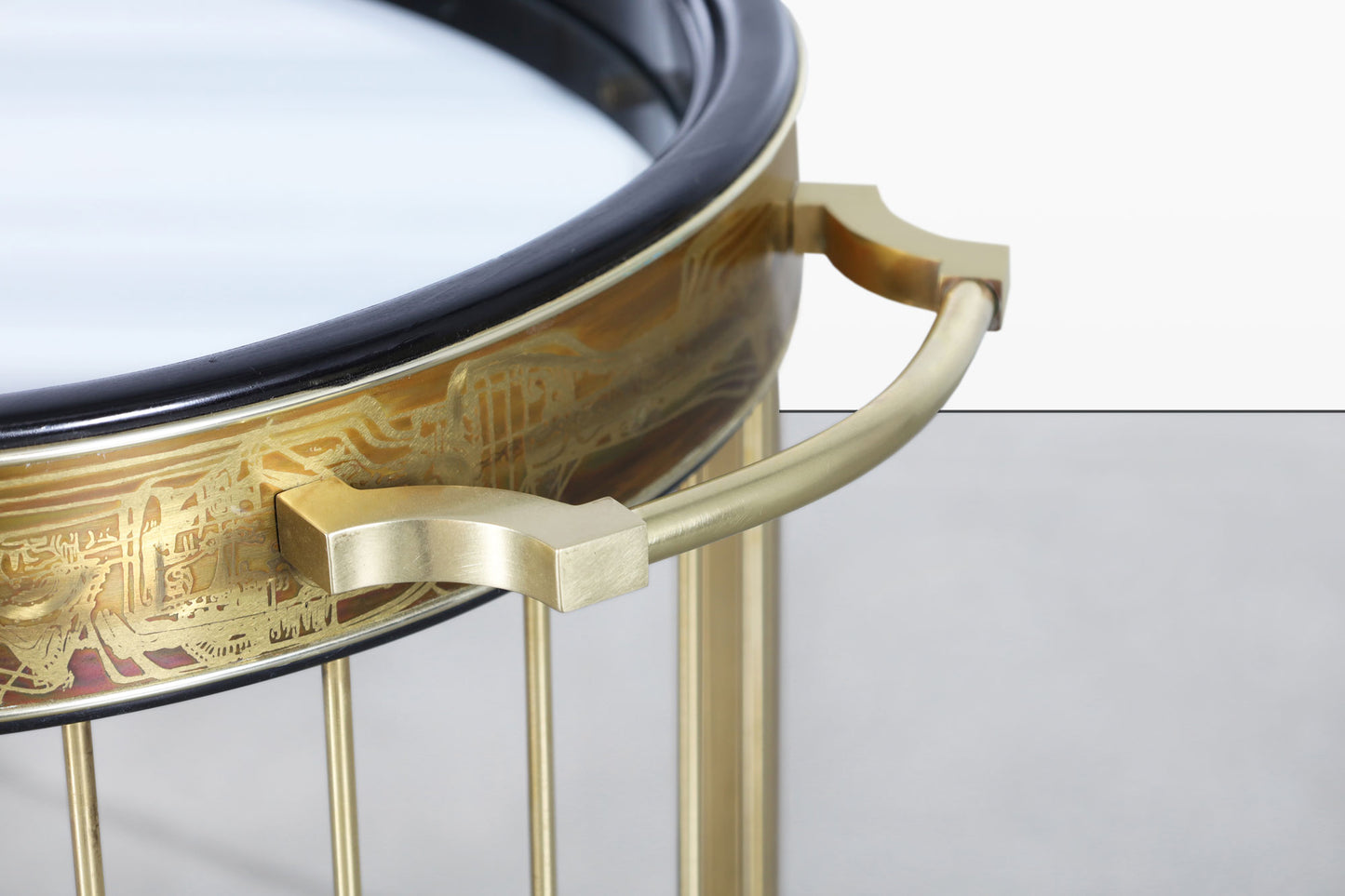 Vintage Acid Etched Brass and Glass Bar Cart by Bernhard Rohne for Mastercraft