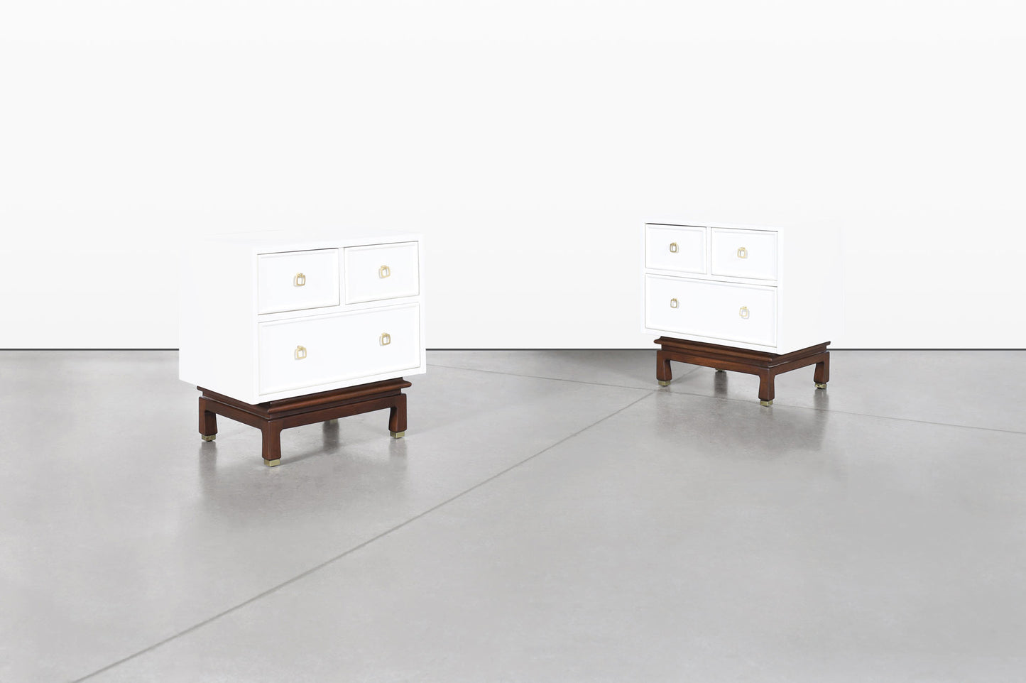 Vintage Beige Lacquered Nightstands by American of Martinsville