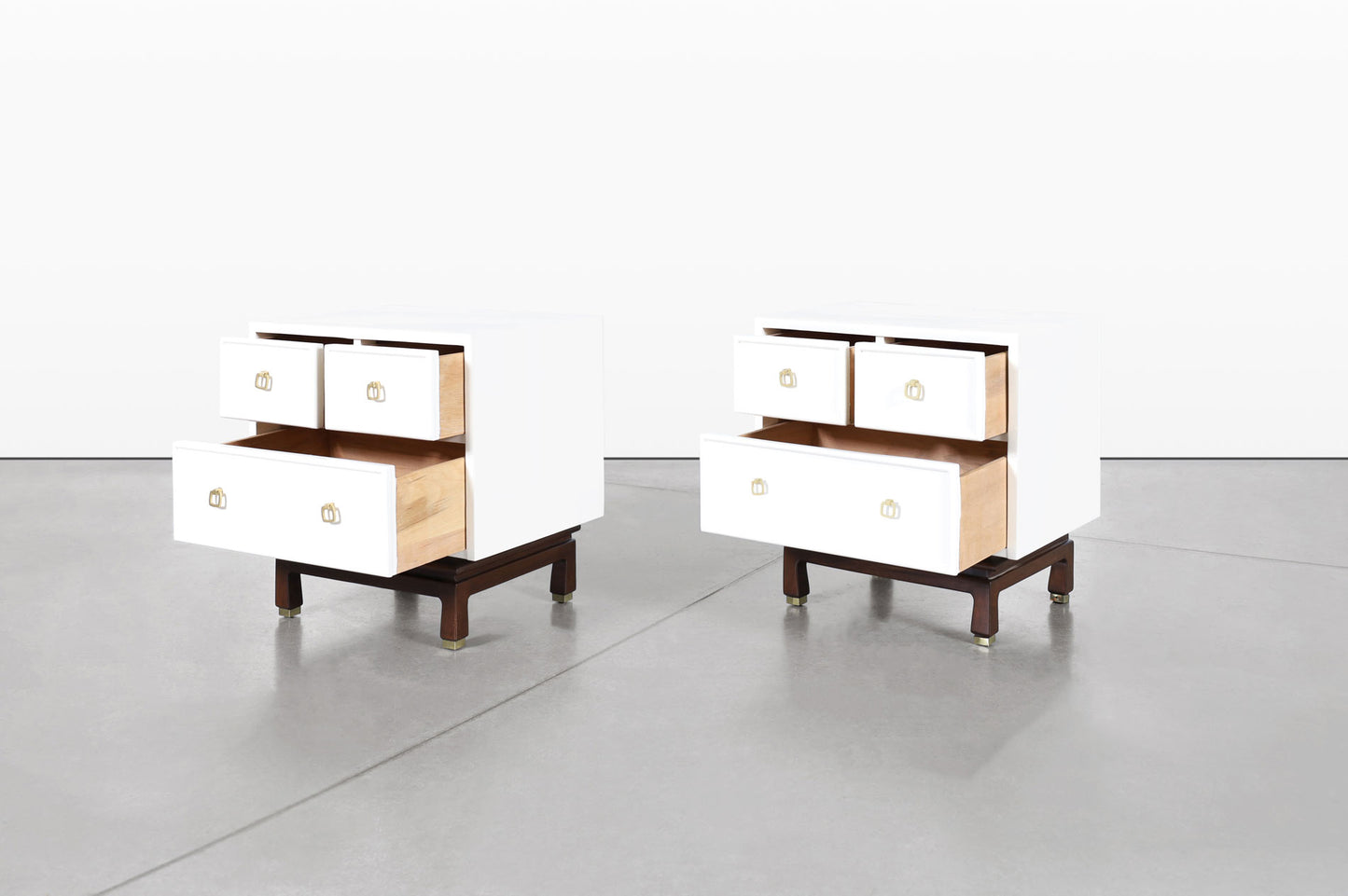 Vintage Beige Lacquered Nightstands by American of Martinsville