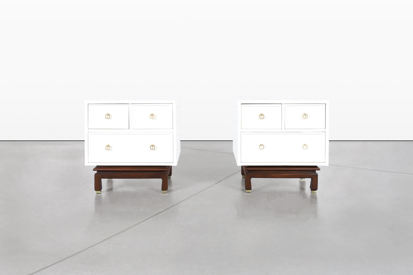 Vintage Beige Lacquered Nightstands by American of Martinsville