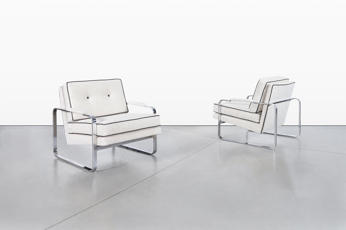 Vintage Boucle and Chrome Lounge Chairs Attributed to Milo Baughman