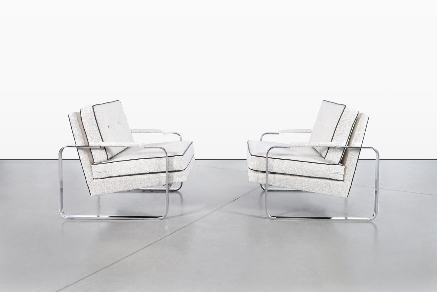 Vintage Boucle and Chrome Lounge Chairs Attributed to Milo Baughman