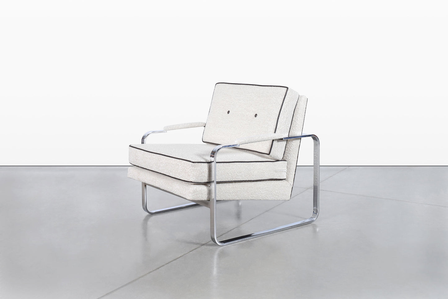 Vintage Boucle and Chrome Lounge Chairs Attributed to Milo Baughman