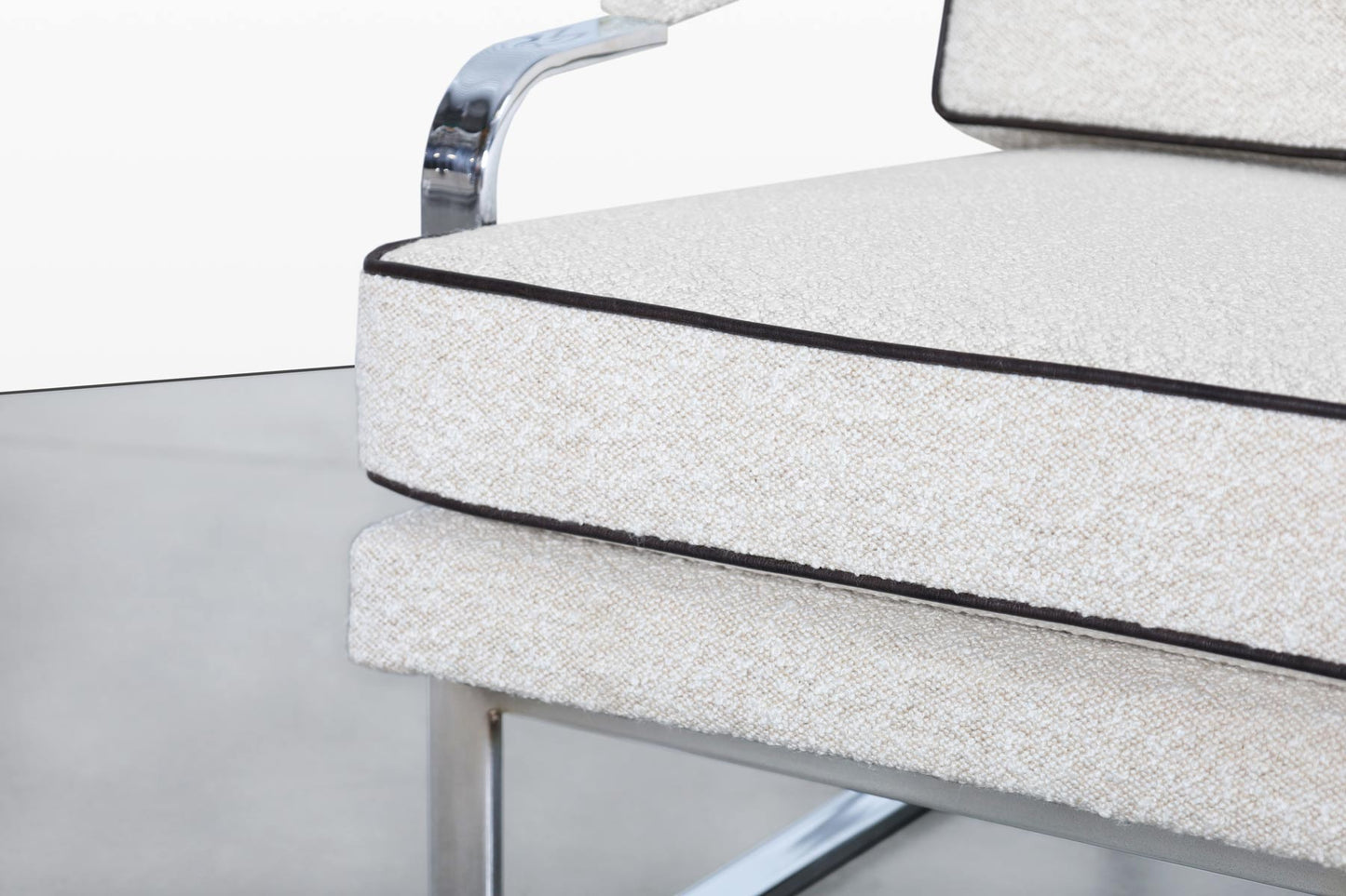 Vintage Boucle and Chrome Lounge Chairs Attributed to Milo Baughman