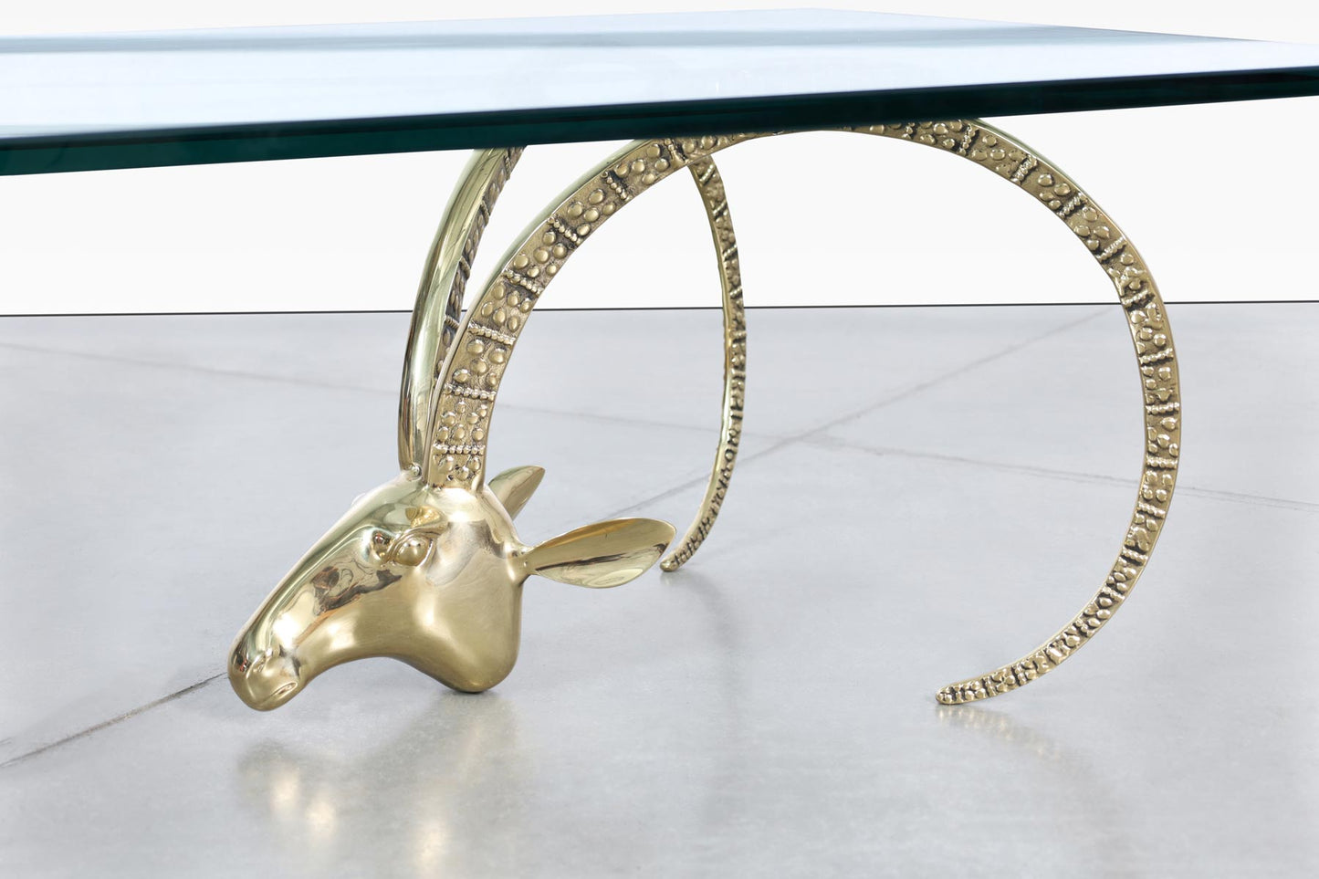 Vintage Brass Ibex Rams Head Coffee Table in the Style of Alain Chervet