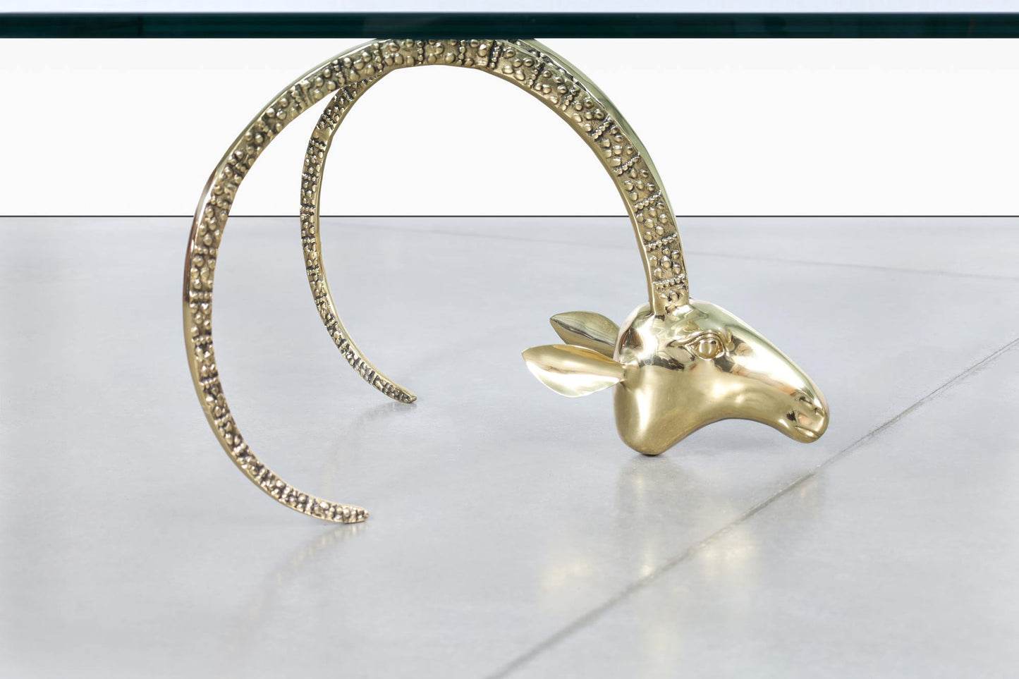 Vintage Brass Ibex Rams Head Coffee Table in the Style of Alain Chervet