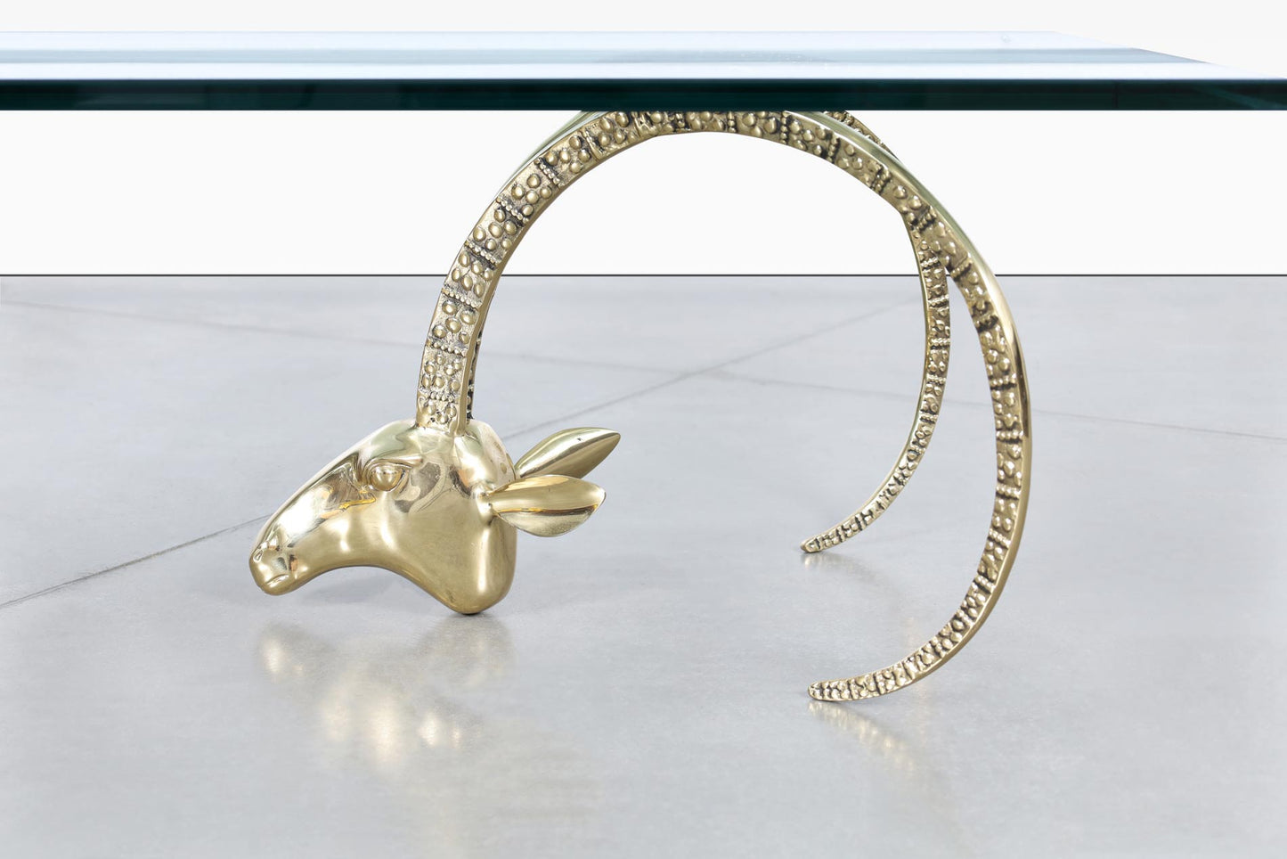 Vintage Brass Ibex Rams Head Coffee Table in the Style of Alain Chervet