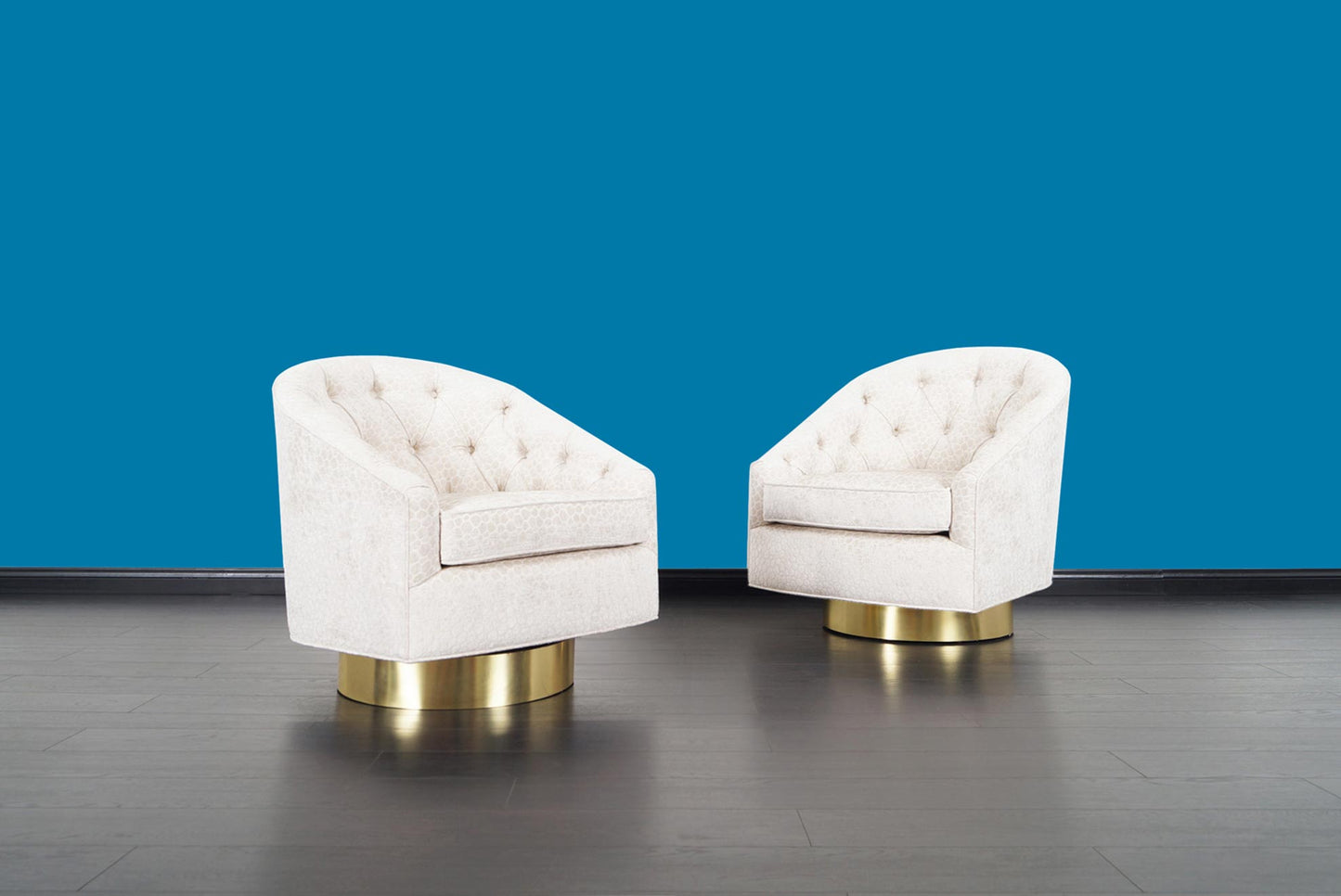 Mid-Century Brass Swivel Lounge Chairs Attributed to Milo Baughman