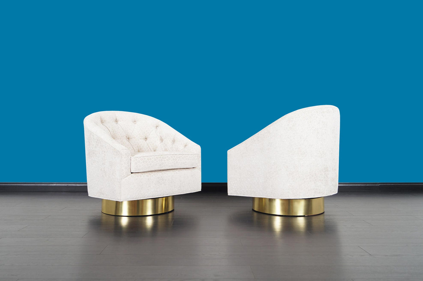 Mid-Century Brass Swivel Lounge Chairs Attributed to Milo Baughman