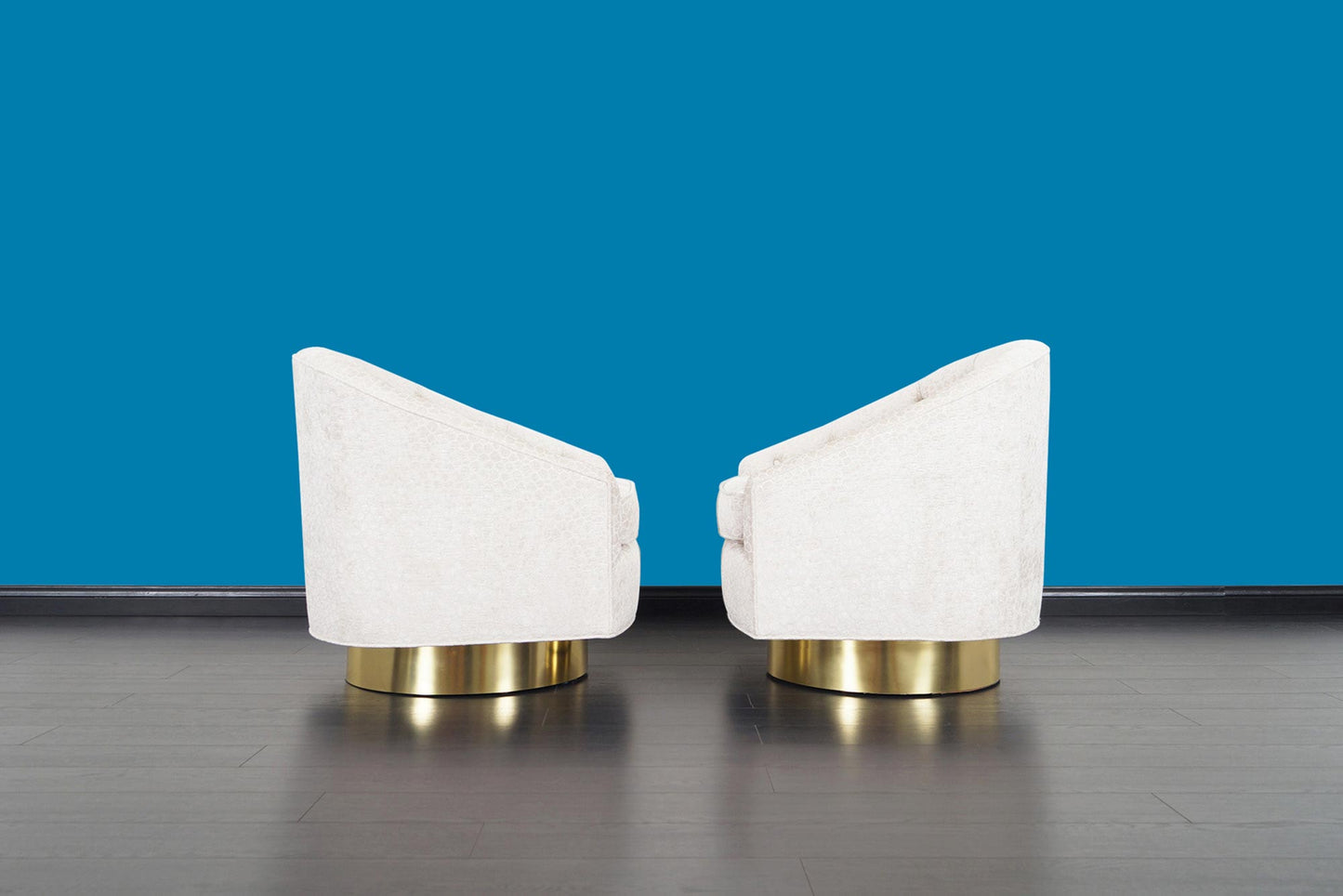 Vintage Brass Swivel Lounge Chairs Attributed to Milo Baughman