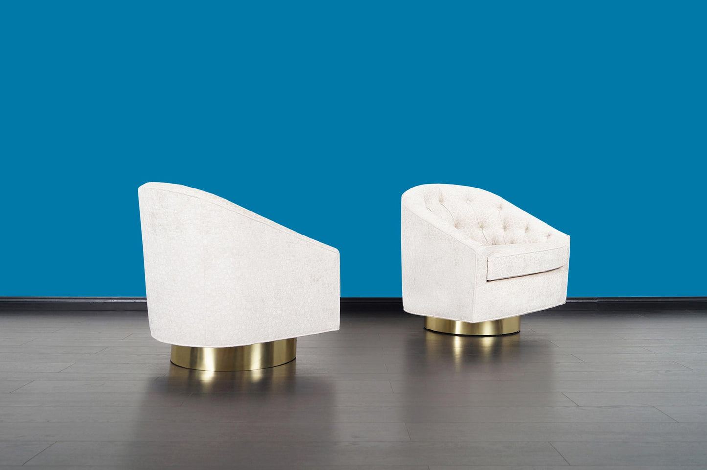 Mid-Century Brass Swivel Lounge Chairs Attributed to Milo Baughman
