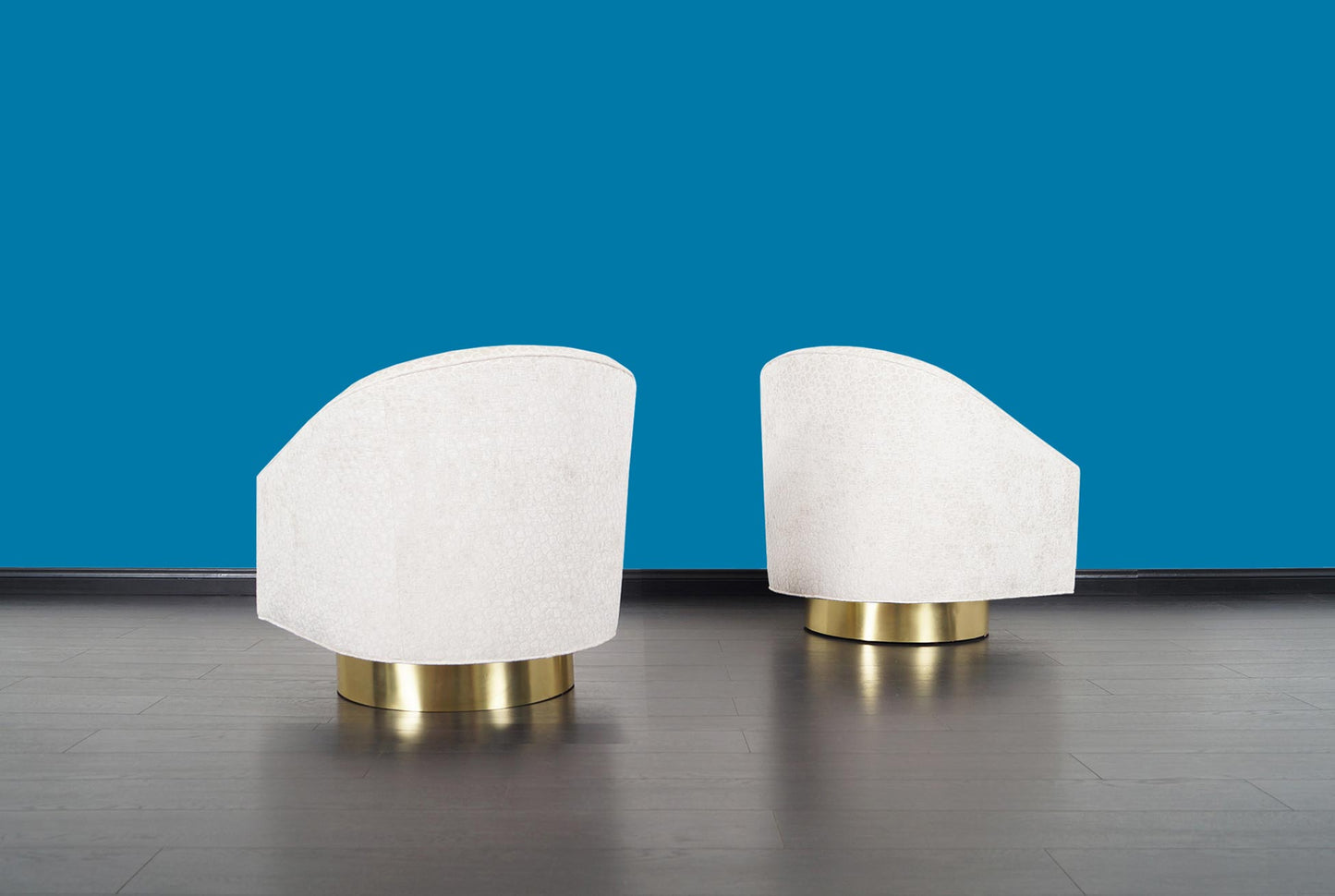Mid-Century Brass Swivel Lounge Chairs Attributed to Milo Baughman