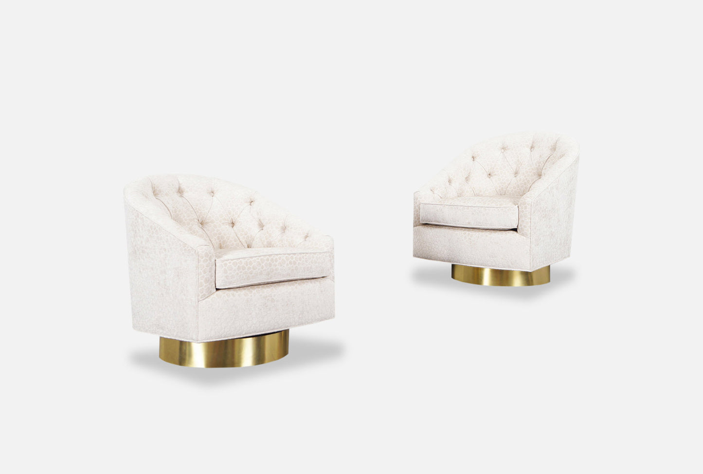 Vintage Brass Swivel Lounge Chairs Attributed to Milo Baughman