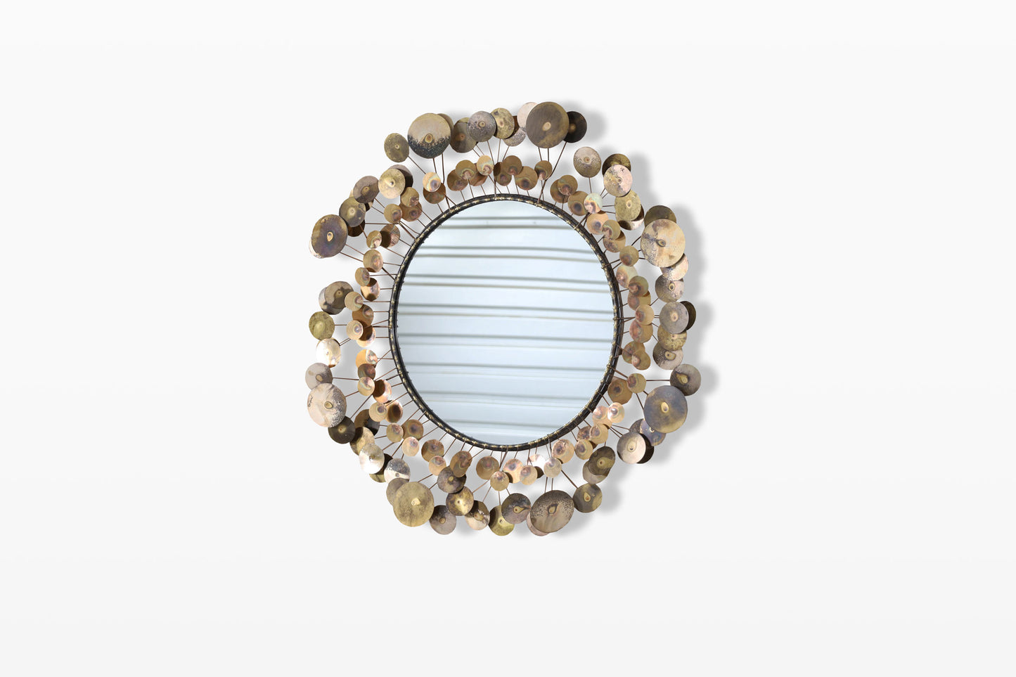 Vintage Brass “Raindrops” Wall Mirror by Curtis Jere, Signed