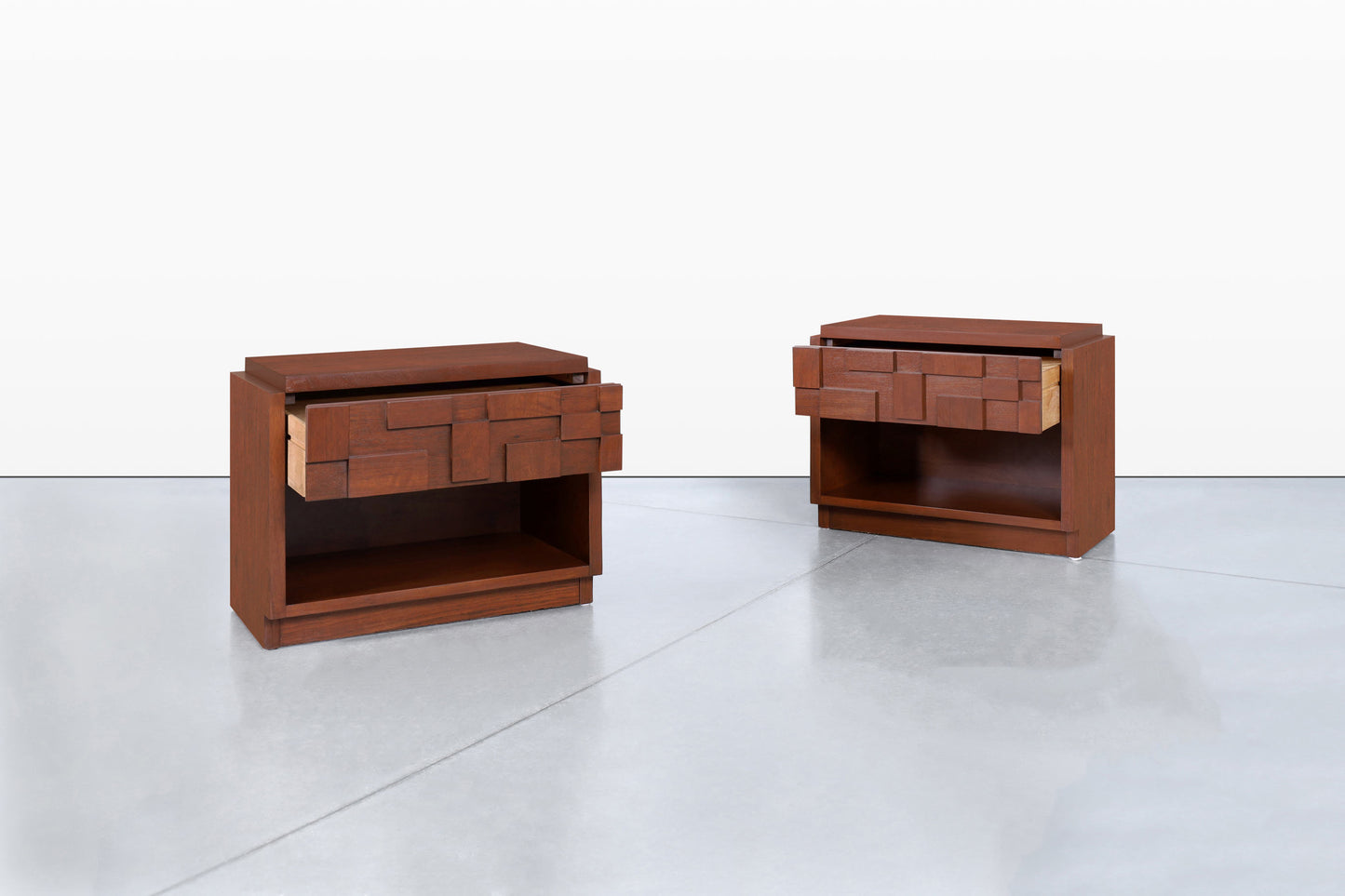 Vintage Brutalist “Staccato” Walnut Nightstands by Lane