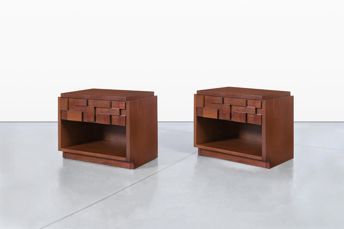 Vintage Brutalist “Staccato” Walnut Nightstands by Lane