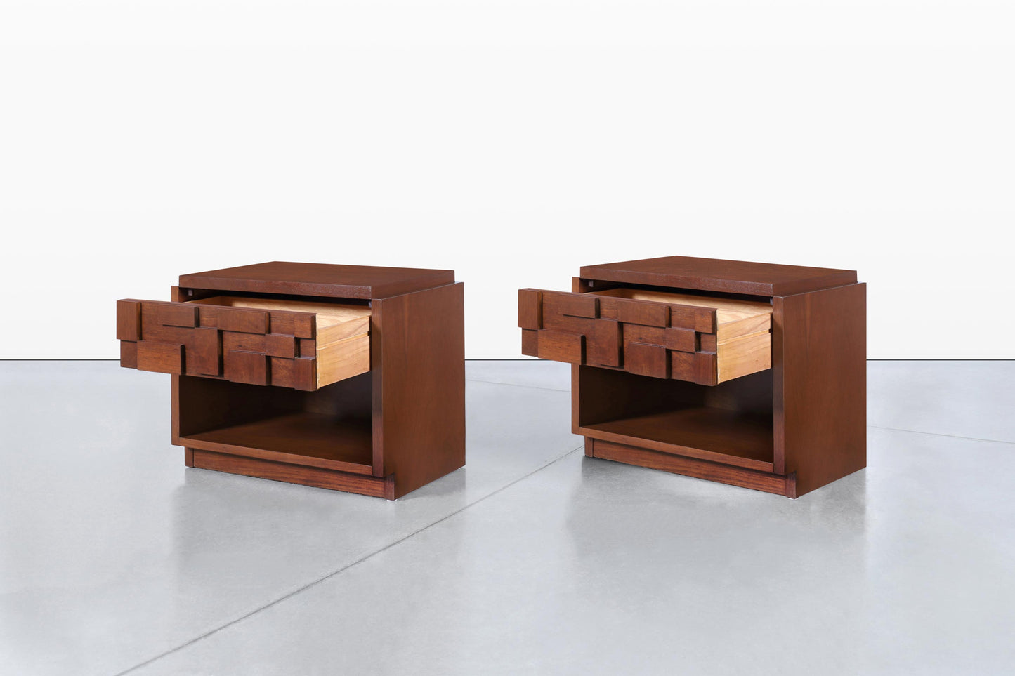 Vintage Brutalist “Staccato” Walnut Nightstands by Lane