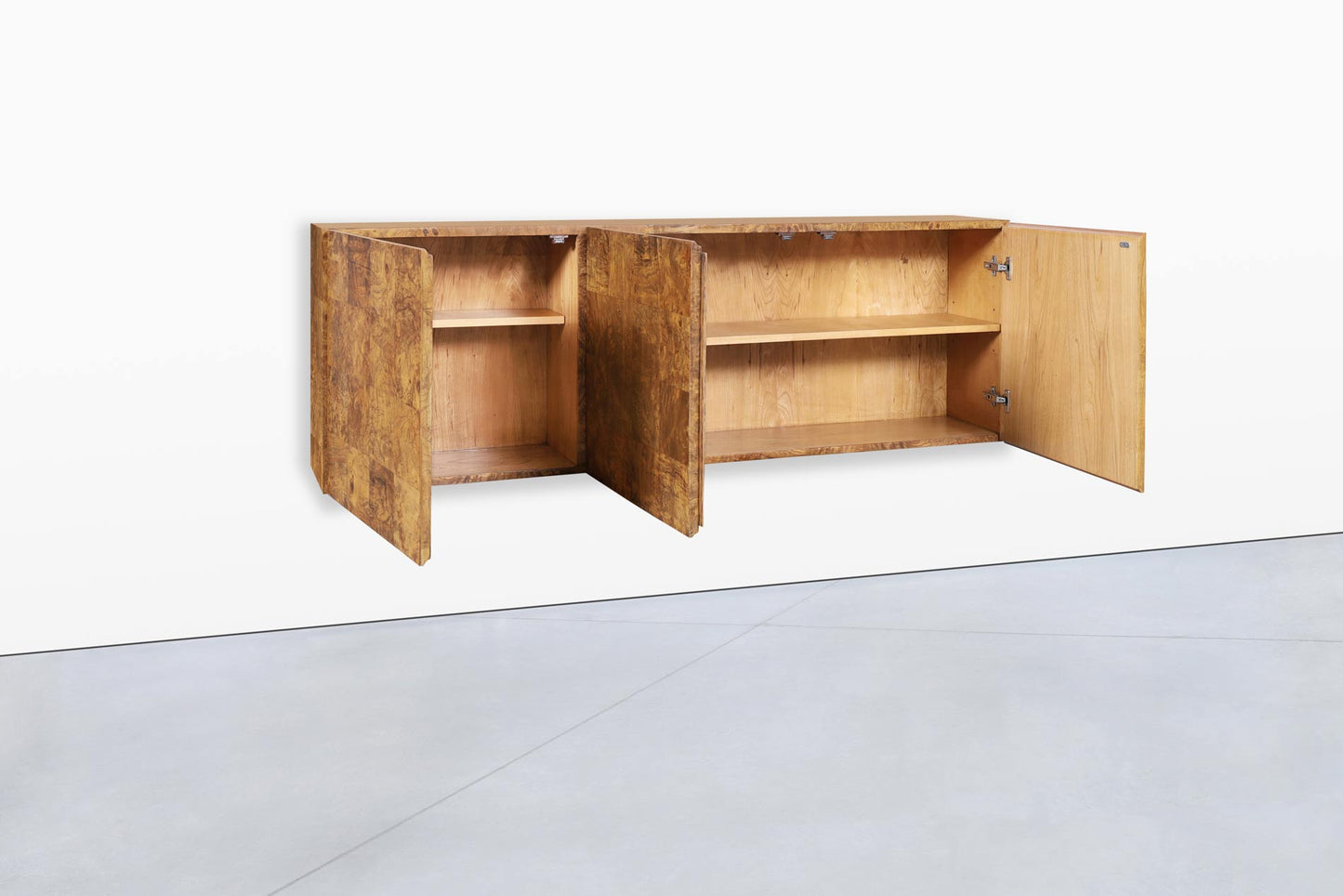 Vintage Burl Wood Wall-Mounted Credenza by Milo Baughman for Thayer Coggin