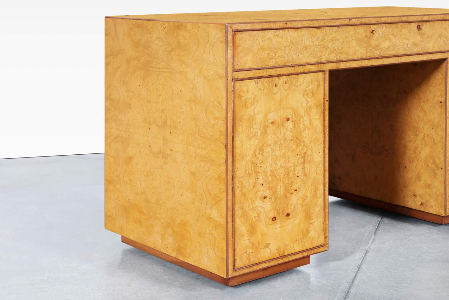 Vintage Burl Wood and Brass Campaign Desk by John Widdicomb