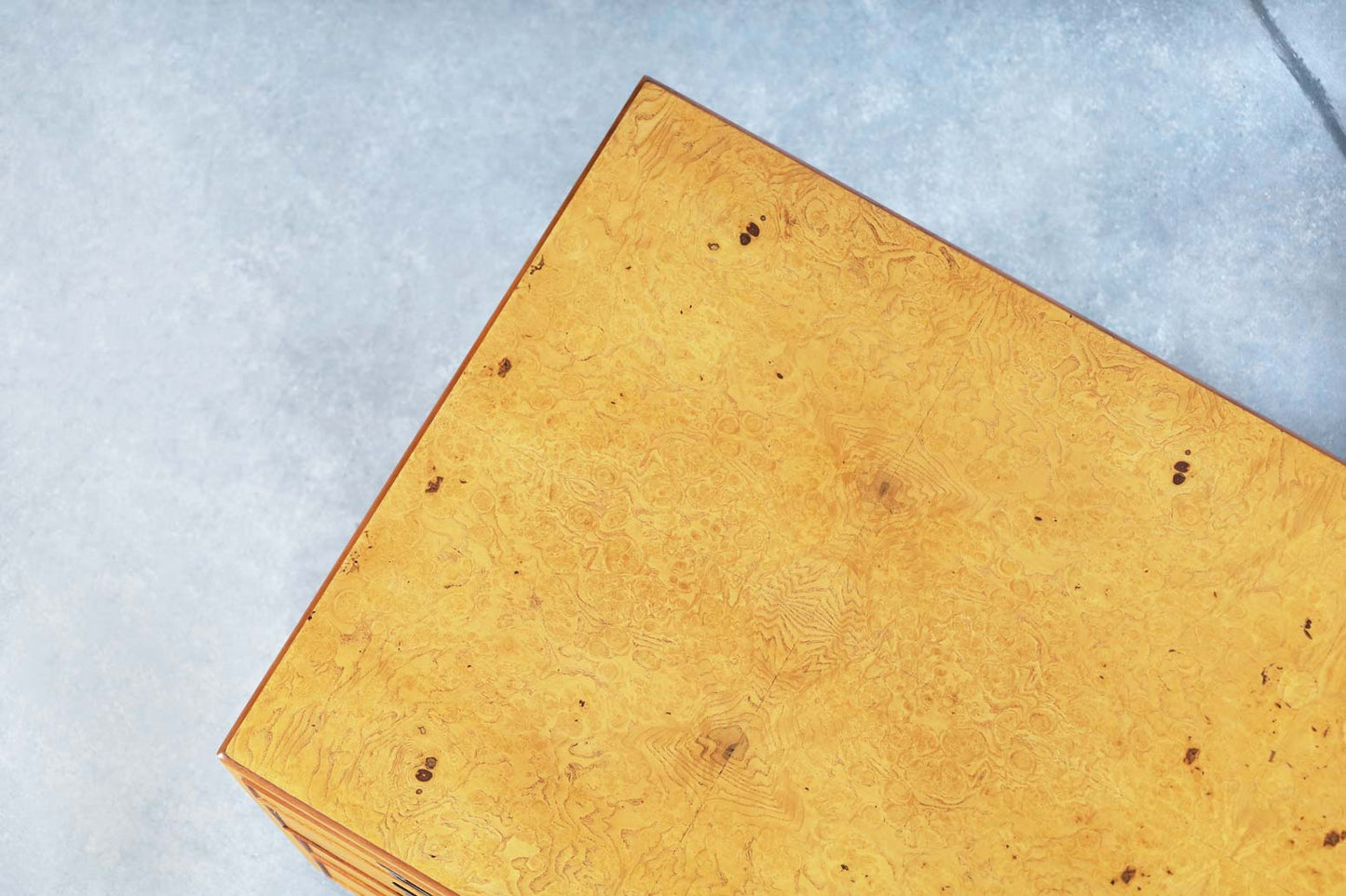 Vintage Burl Wood and Brass Campaign Desk by John Widdicomb