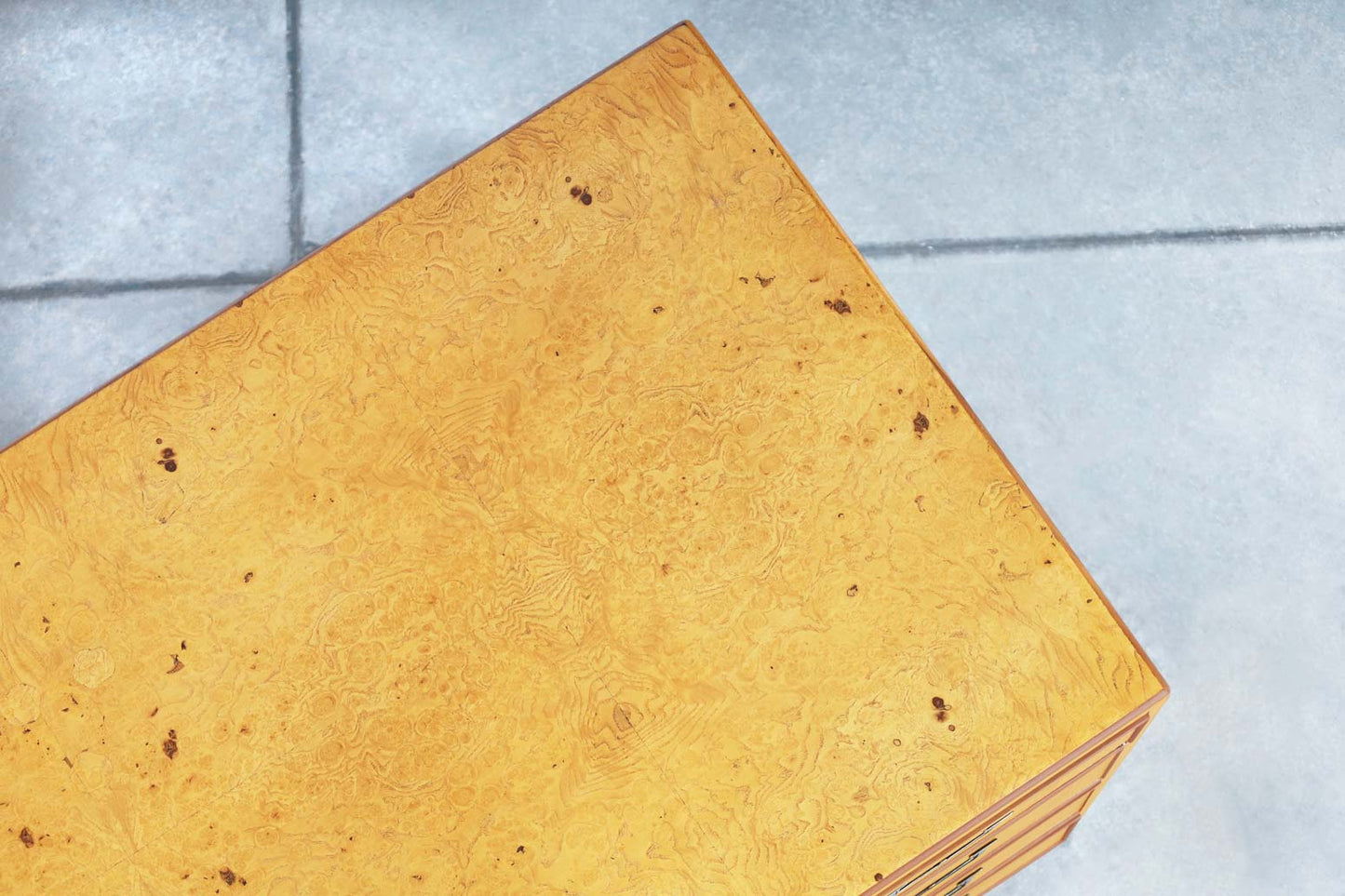 Vintage Burl Wood and Brass Campaign Desk by John Widdicomb