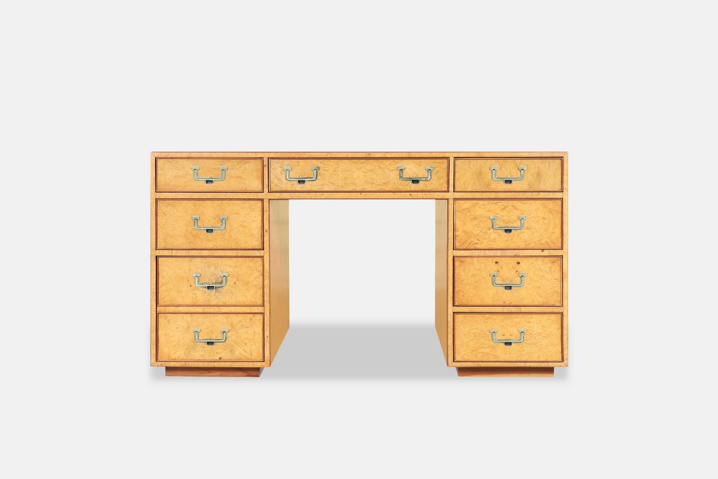 Vintage Burl Wood and Brass Campaign Desk by John Widdicomb