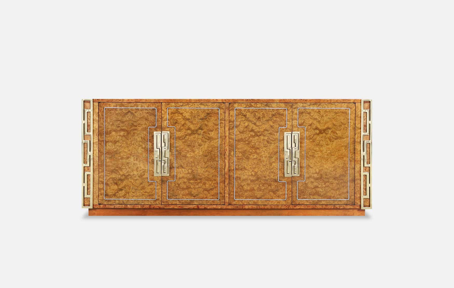 Vintage Burl Wood and Brass Credenza by Mastercraft