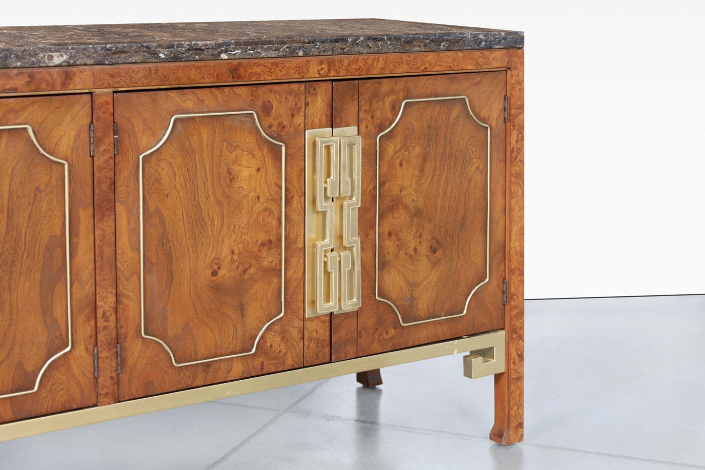 Vintage Burl Wood and Brass Credenza by William Doezema for Mastercraft