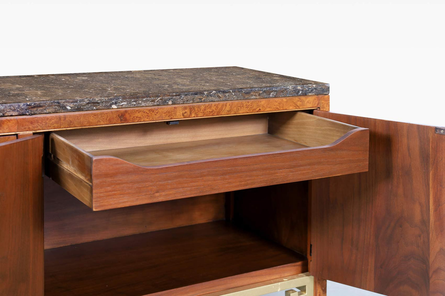 Vintage Burl Wood and Brass Credenza by William Doezema for Mastercraft
