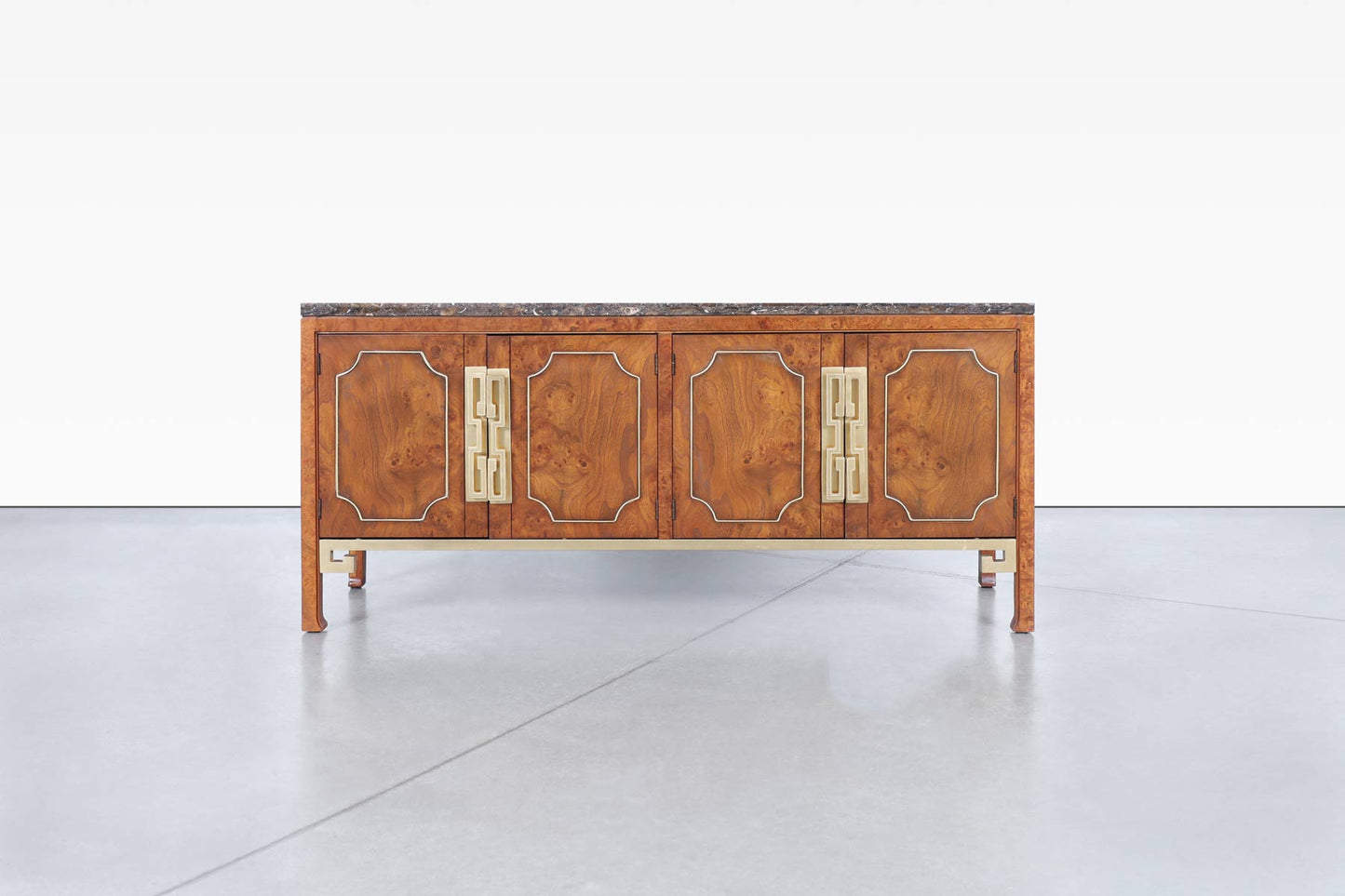 Vintage Burl Wood and Brass Credenza by William Doezema for Mastercraft