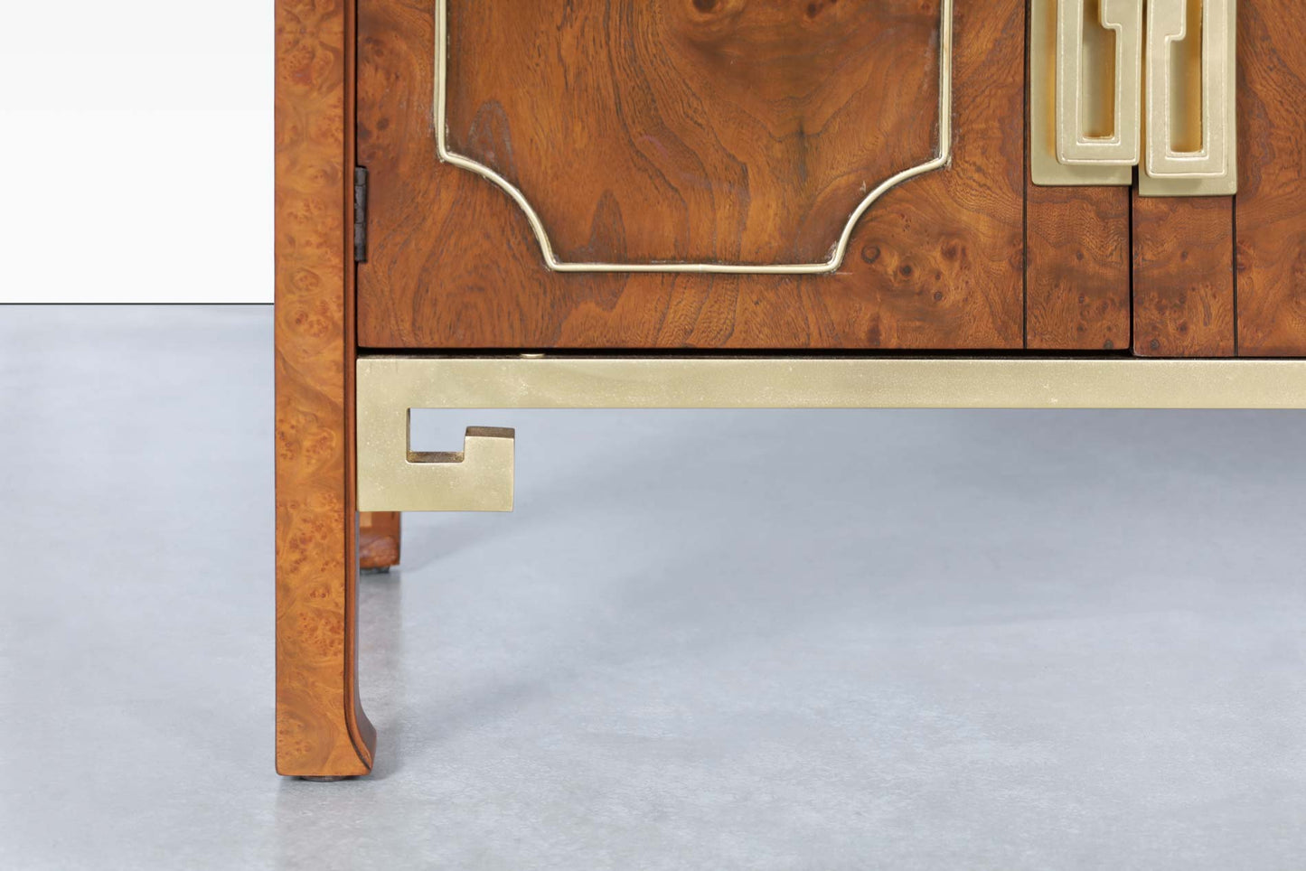 Vintage Burl Wood and Brass Credenza by William Doezema for Mastercraft