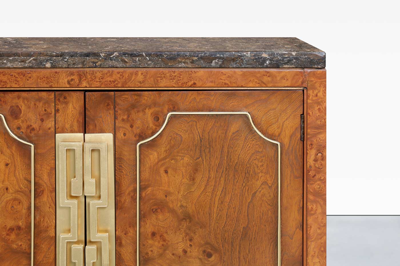 Vintage Burl Wood and Brass Credenza by William Doezema for Mastercraft