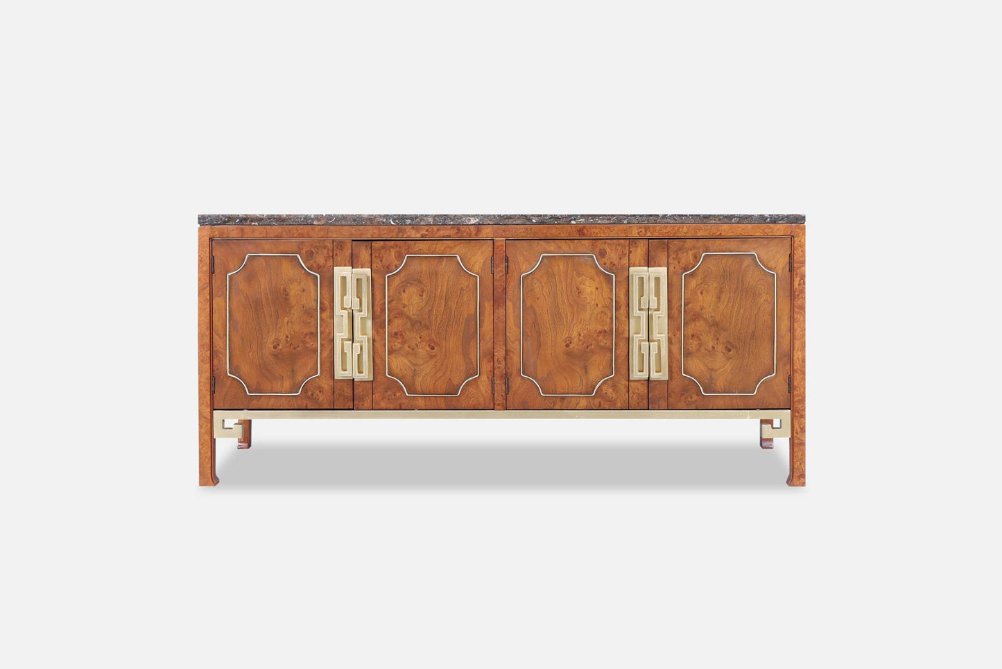 Vintage Burl Wood and Brass Credenza by William Doezema for Mastercraft