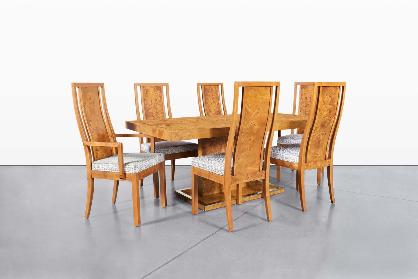 Vintage Burl Wood and Brass Dining Table by Thomasville